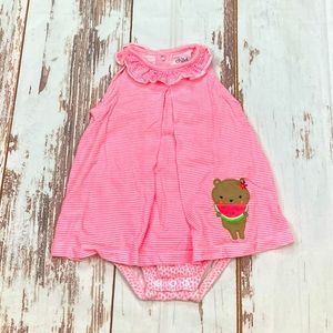 Carter’s Romper Dress Neon Pink & White Striped Sleeveless Sz 18M